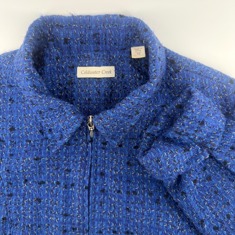 Coldwater Creek Womens Blue Tweed Zipper Front Jacket‎ Size 10
